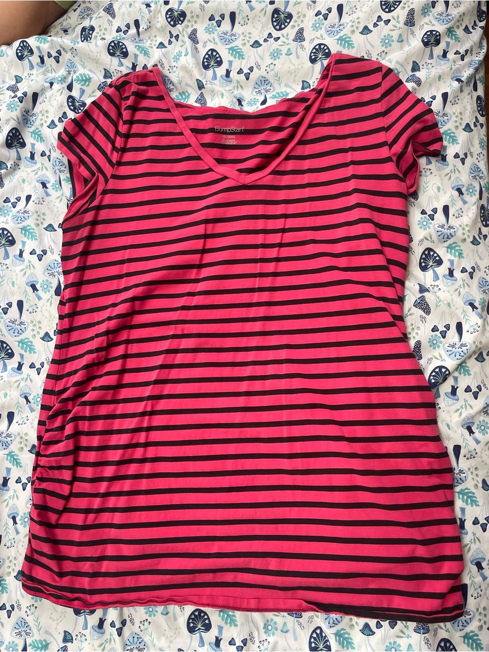 Pregnancy maternity Bumpstart Pink and Black Striped V-Neck Women's Top